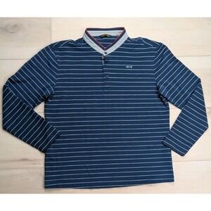 Louis Castel Polo Mens 110 (XL) Blade Collar Long Sleeve Blue Gray Striped Golf